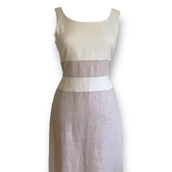 Peruvian Connection Womens Oatmeal Linen Dress Sz 6 Longline Sheath Minimalist - Picture 3 of 9